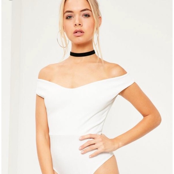 Missguided Tops - Missguided Bardot Crepe White Bodysuit